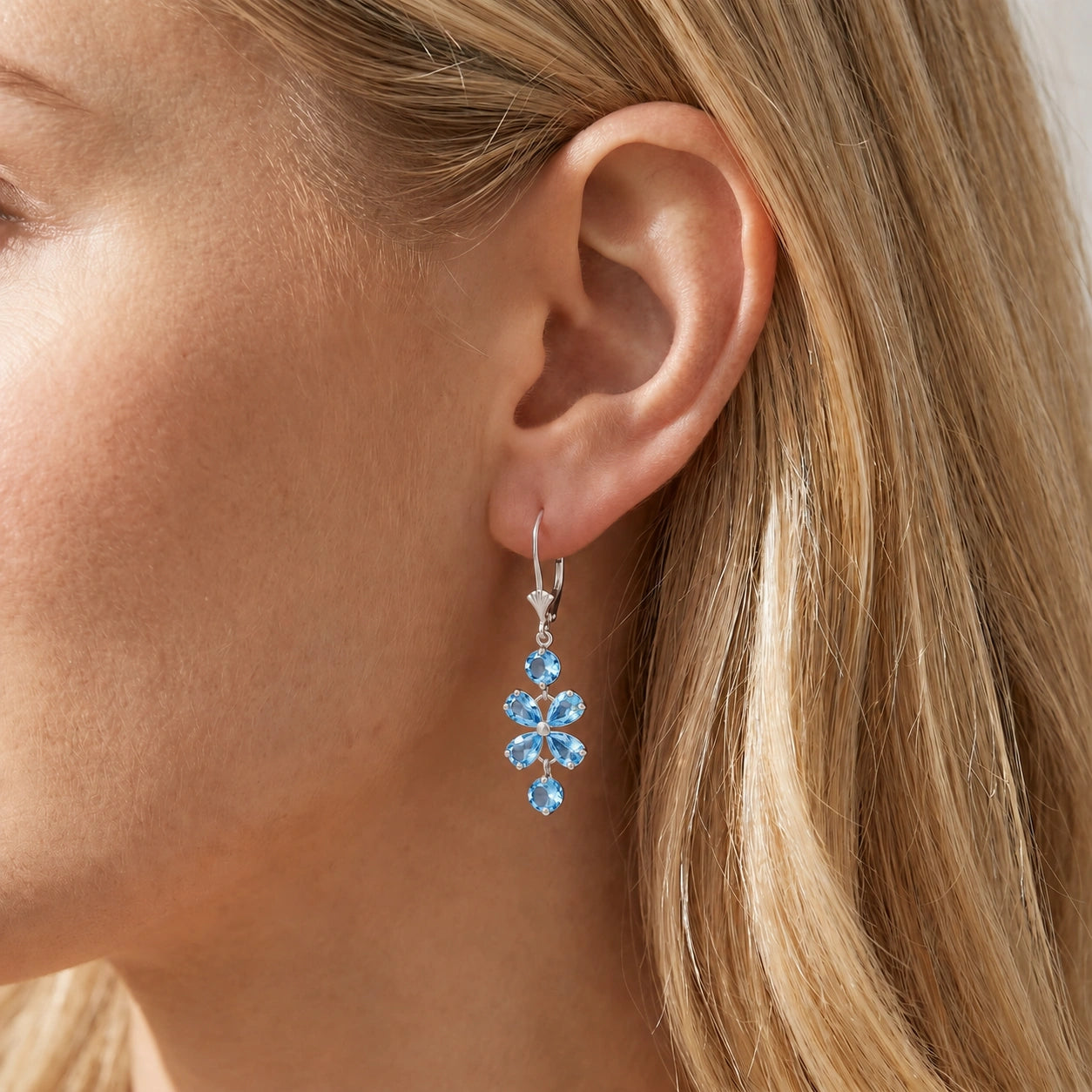 White Gold Bloom Earrings Aquamarine 10K — Gertrude