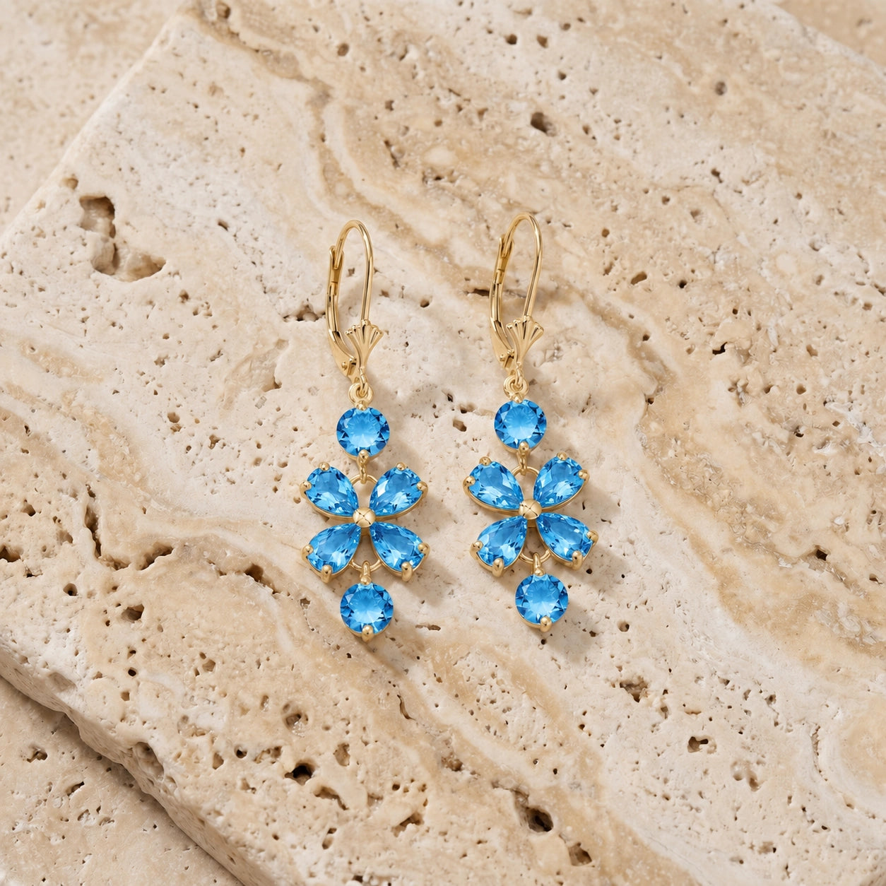 Yellow Gold Bloom Earrings Aquamarine 10K — Gertrude