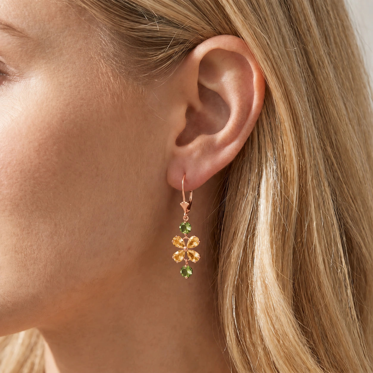 Rose Gold Bloom Earrings Emerald 10K — Gertrude