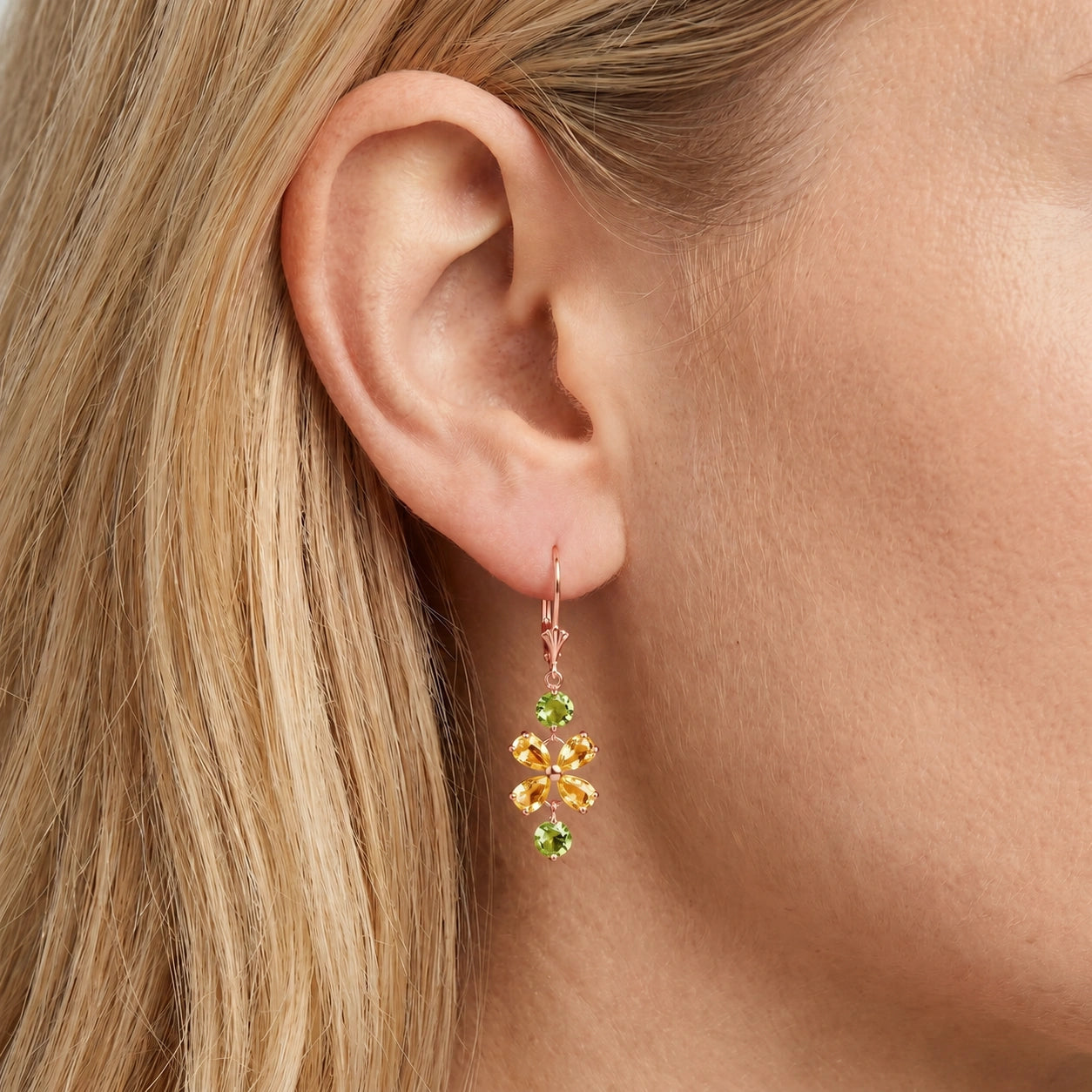 Rose Gold Bloom Earrings Emerald 10K — Gertrude