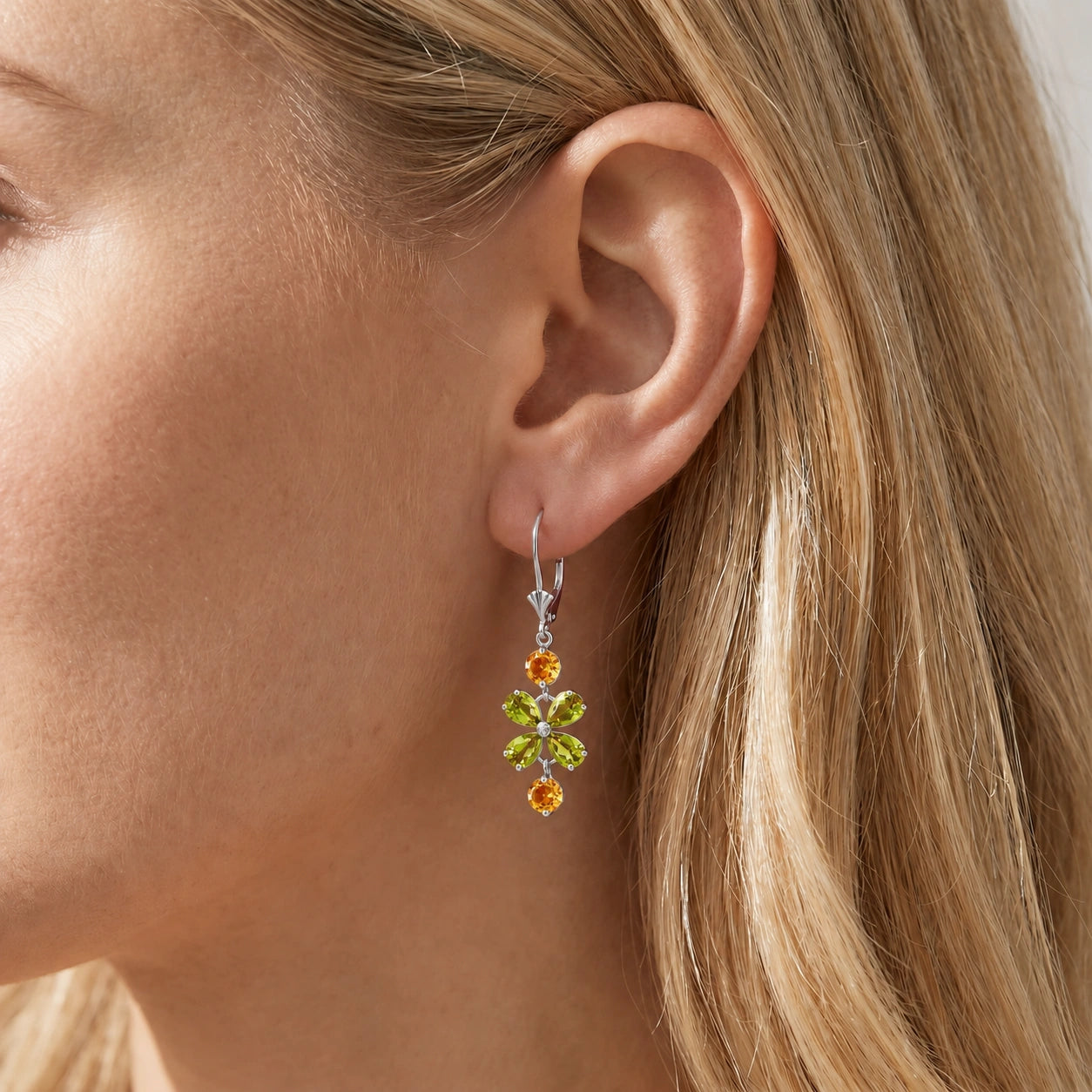 White Gold Bloom Earrings Emerald 10K — Gertrude