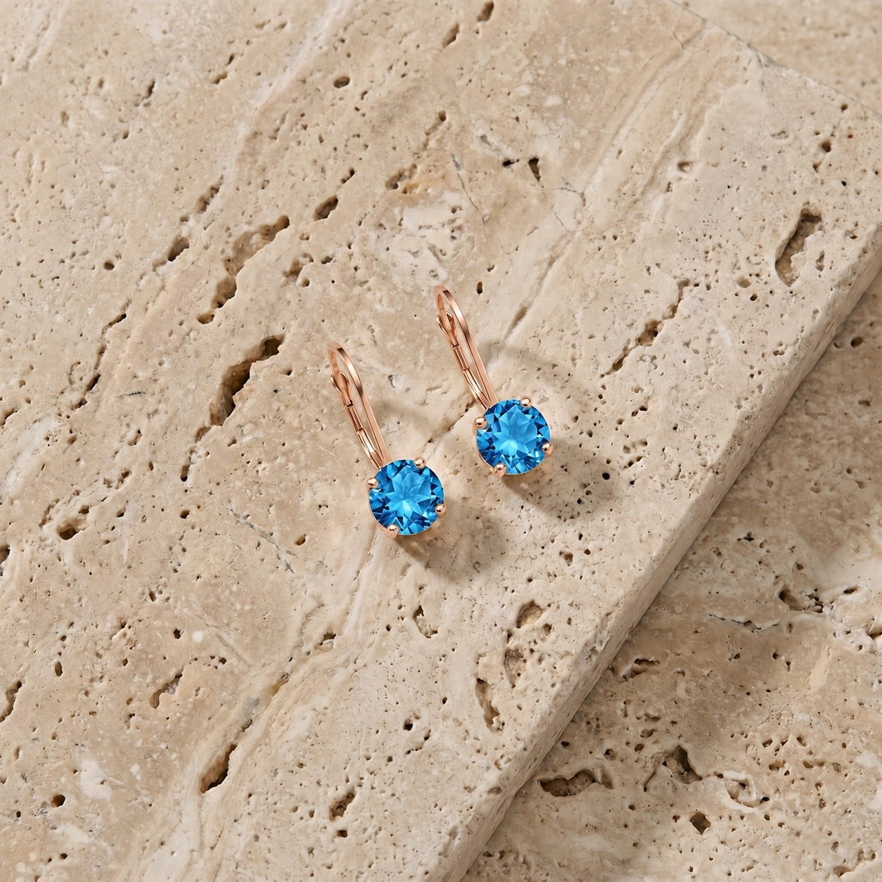 Rose Gold Heritage Earrings Blue Topaz 10K — Lidia