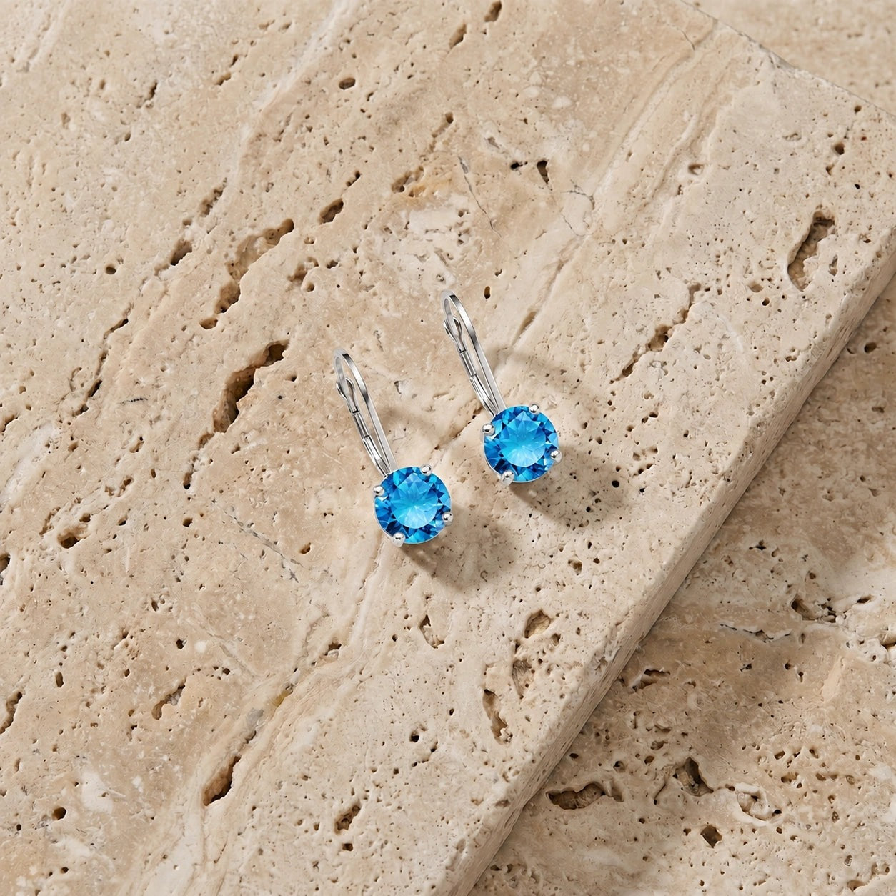 White Gold Heritage Earrings Blue Topaz 10K — Lidia