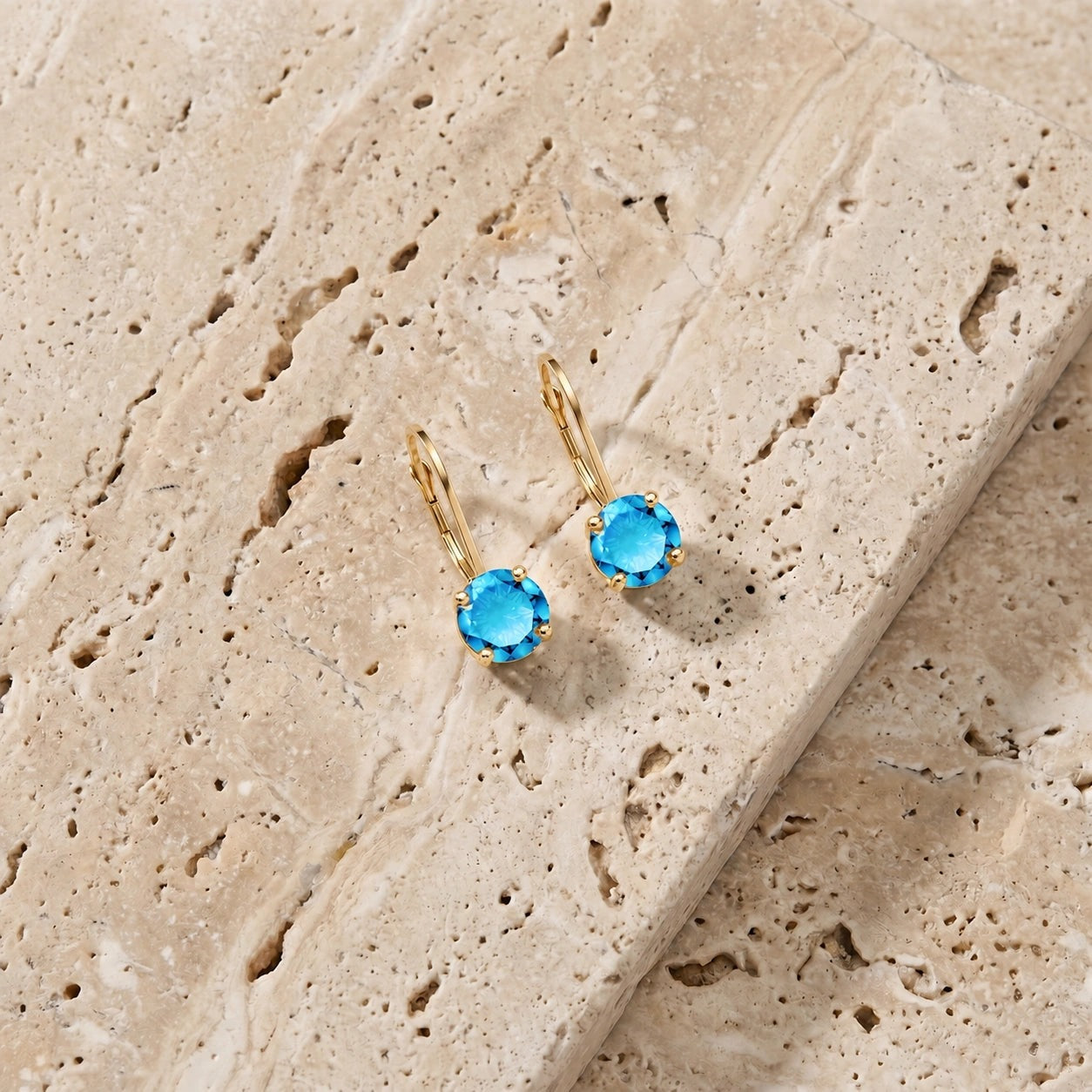 Yellow Gold Heritage Earrings Blue Topaz 10K — Lidia