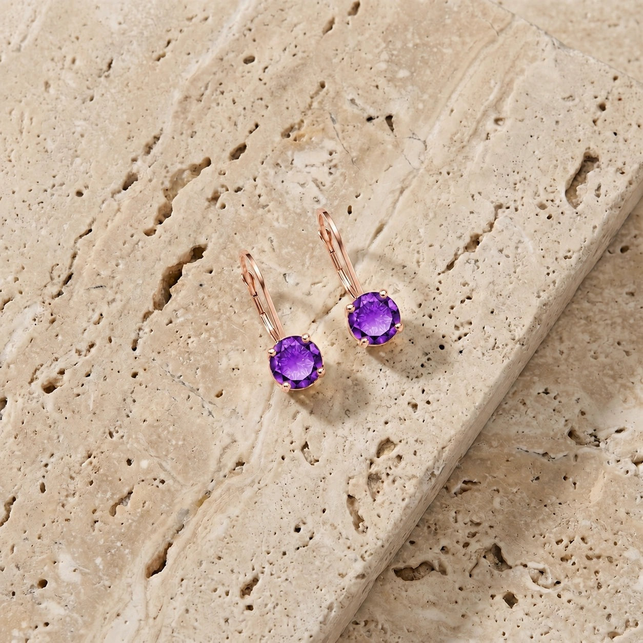 Rose Gold Heritage Earrings Amethyst 10K — Lidia