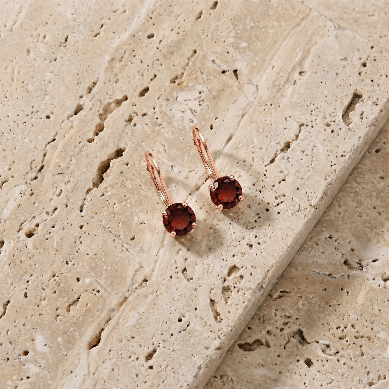 Rose Gold Heritage Earrings Garnet 10K — Lidia