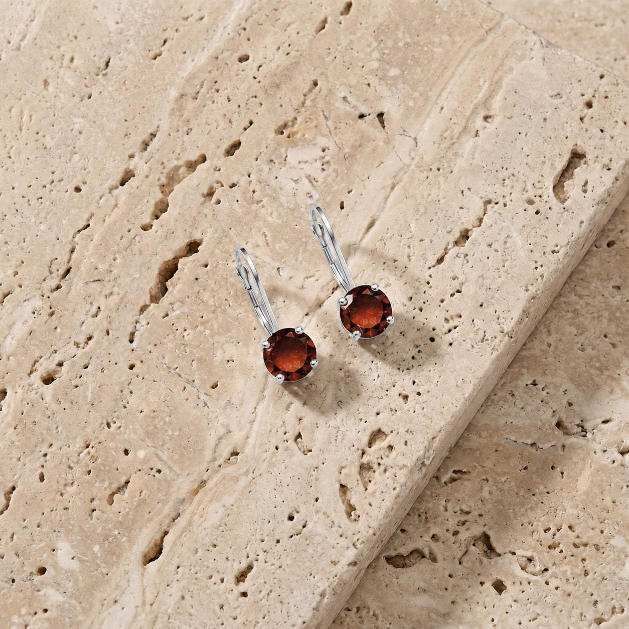 White Gold Heritage Earrings Garnet 10K — Lidia