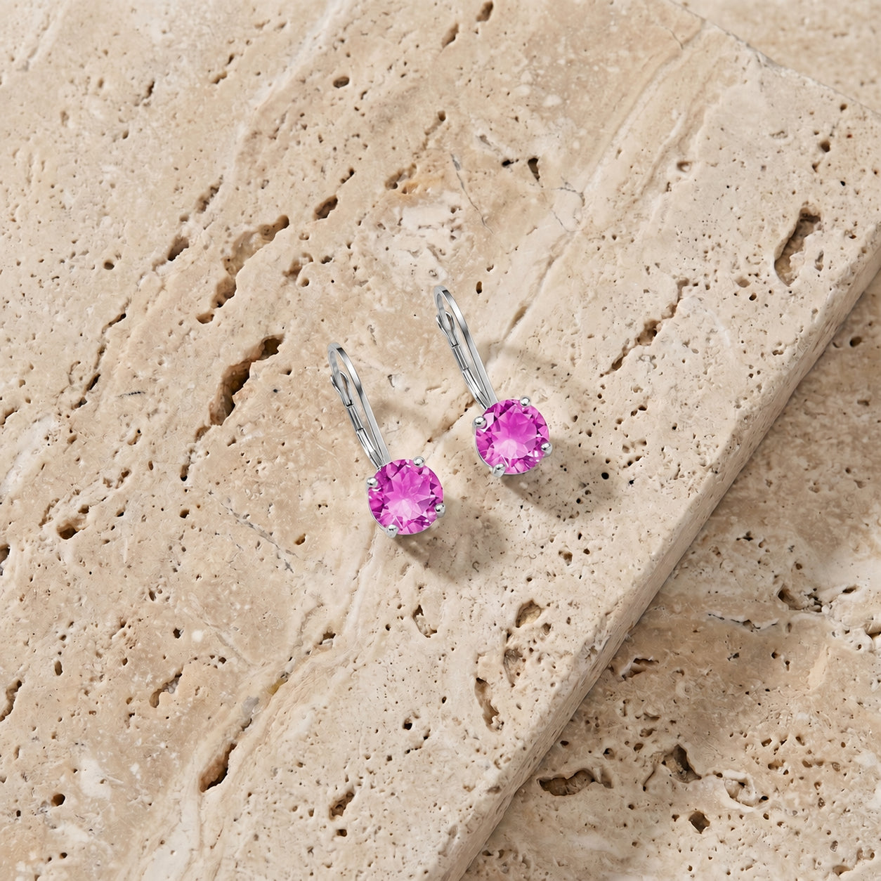 White Gold Heritage Earrings Pink Topaz 10K — Lidia