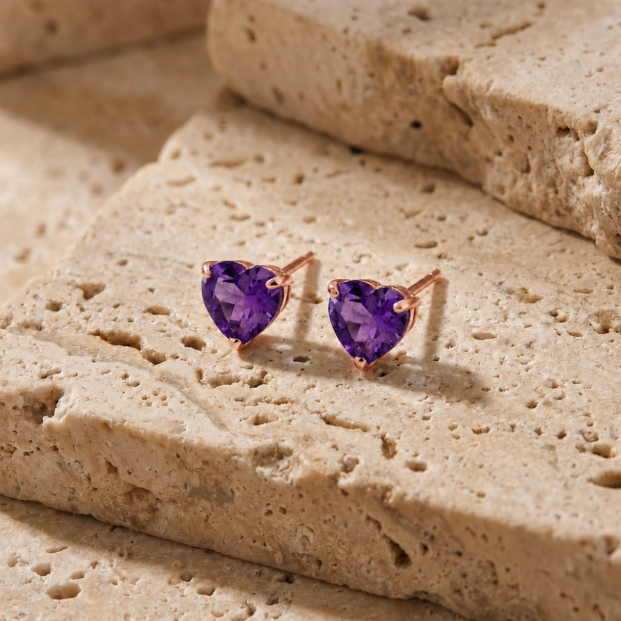 Rose Gold Grace Earrings Amethyst 10K — Minerva