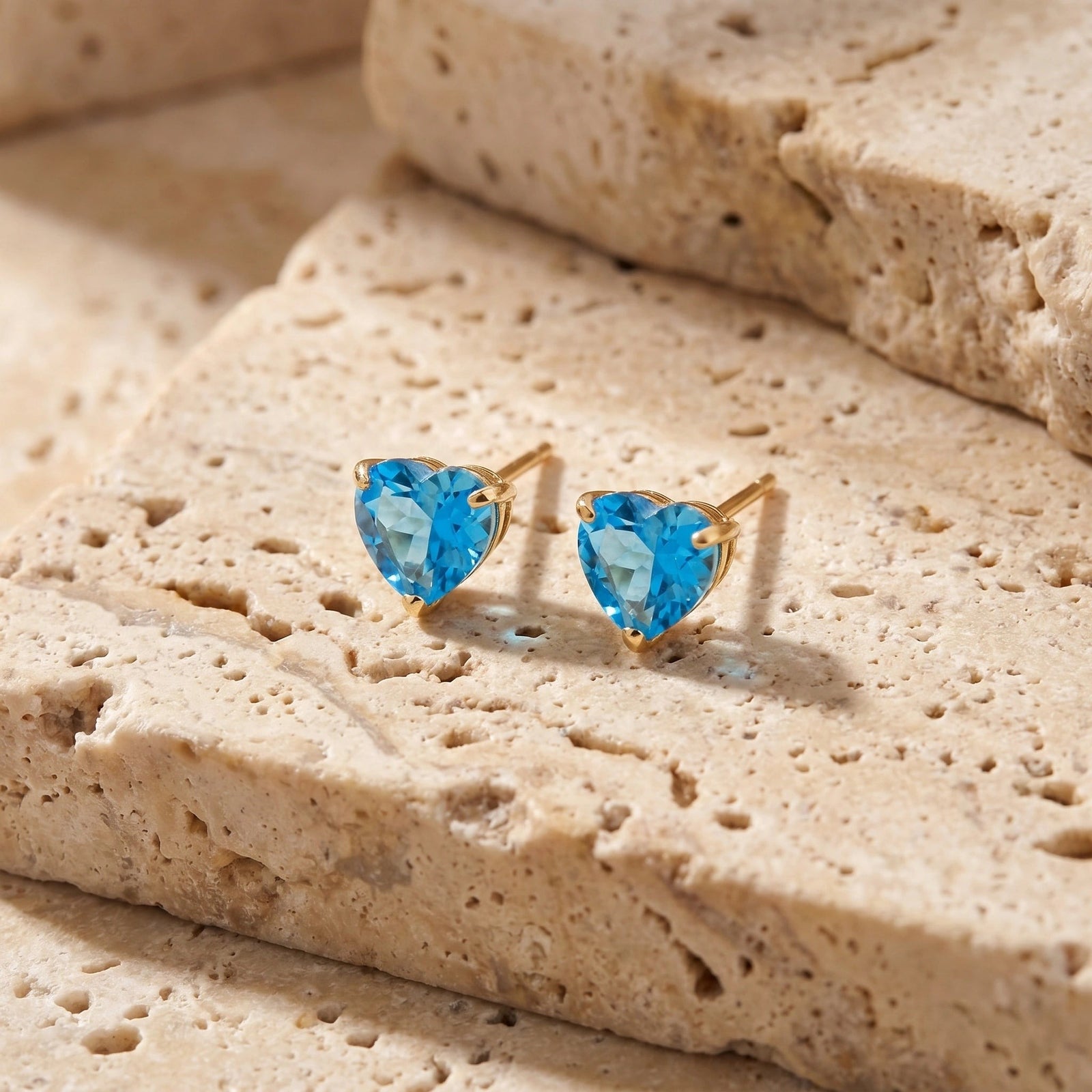 Yellow Gold Grace Earrings Blue Topaz 10K — Minerva