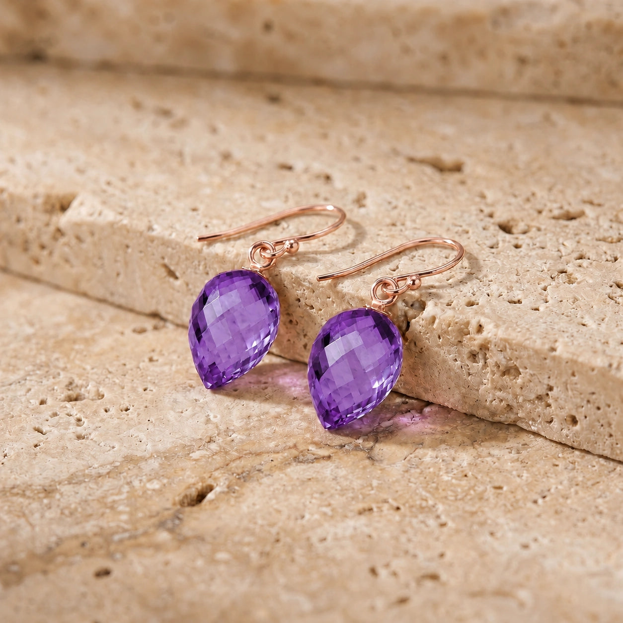 Rose Gold Earrings Amethyst 10K — Camilla