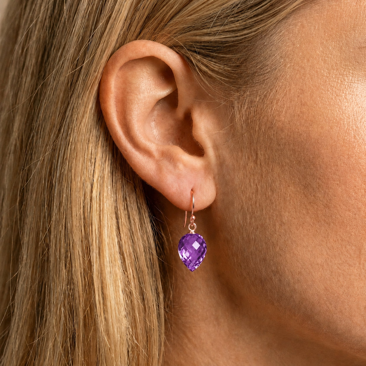 Rose Gold Earrings Amethyst 10K — Camilla