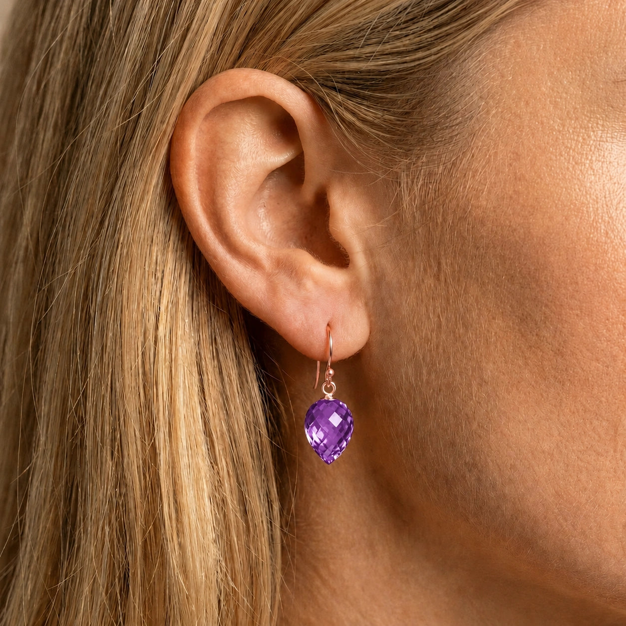 Rose Gold Earrings Amethyst 10K — Camilla