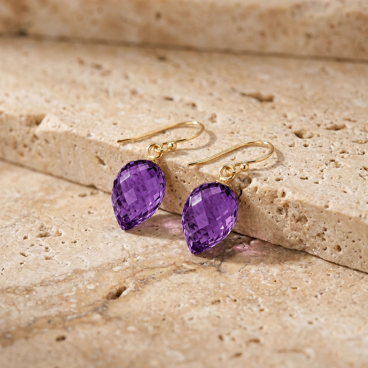 Yellow Gold Earrings Amethyst 10K — Camilla
