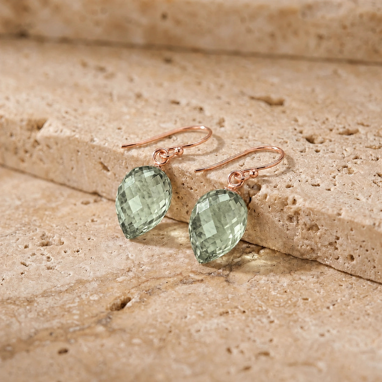 Rose Gold Earrings Green Amethyst 10K — Camilla