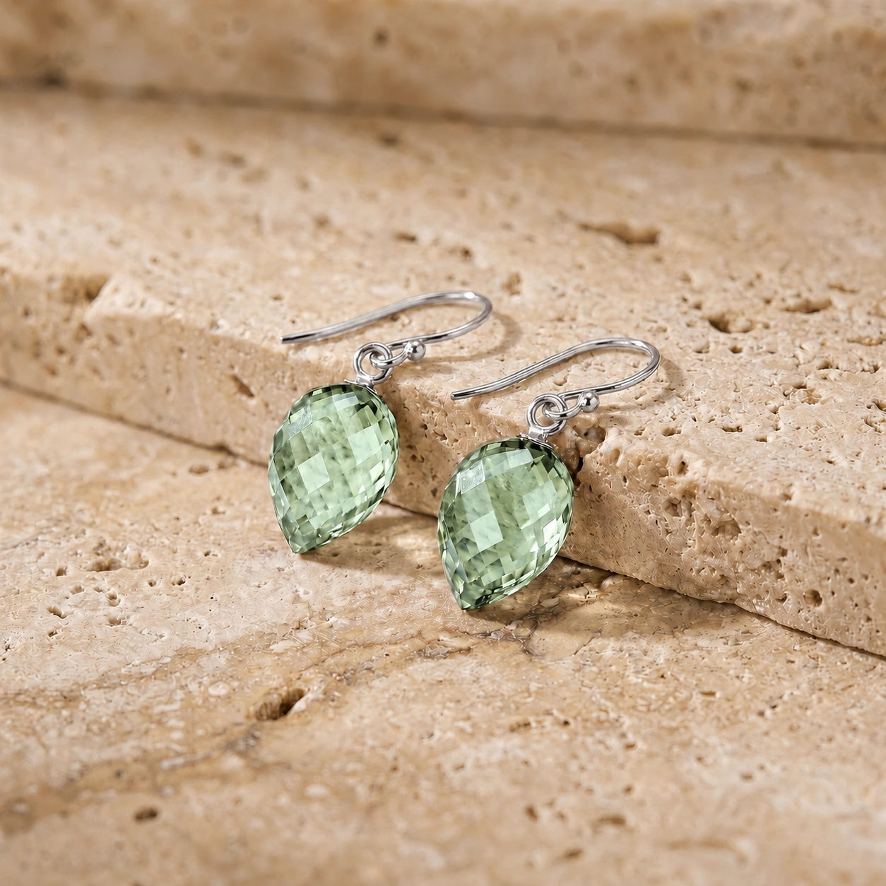 White Gold Earrings Green Amethyst 10K — Camilla