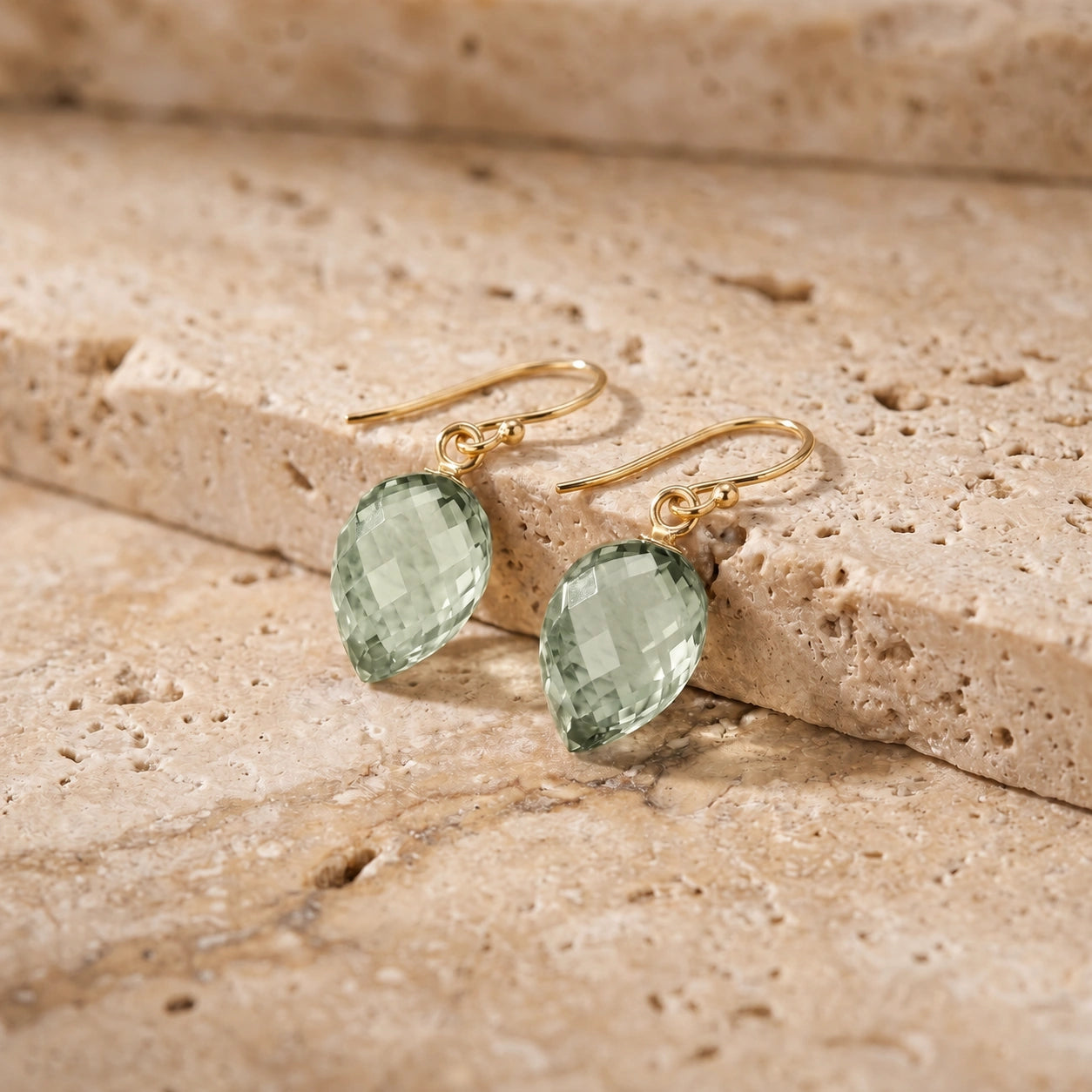 Yellow Gold Earrings Green Amethyst 10K — Camilla