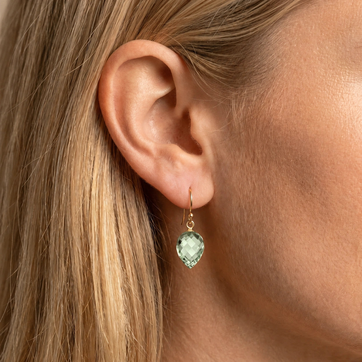 Yellow Gold Earrings Green Amethyst 10K — Camilla