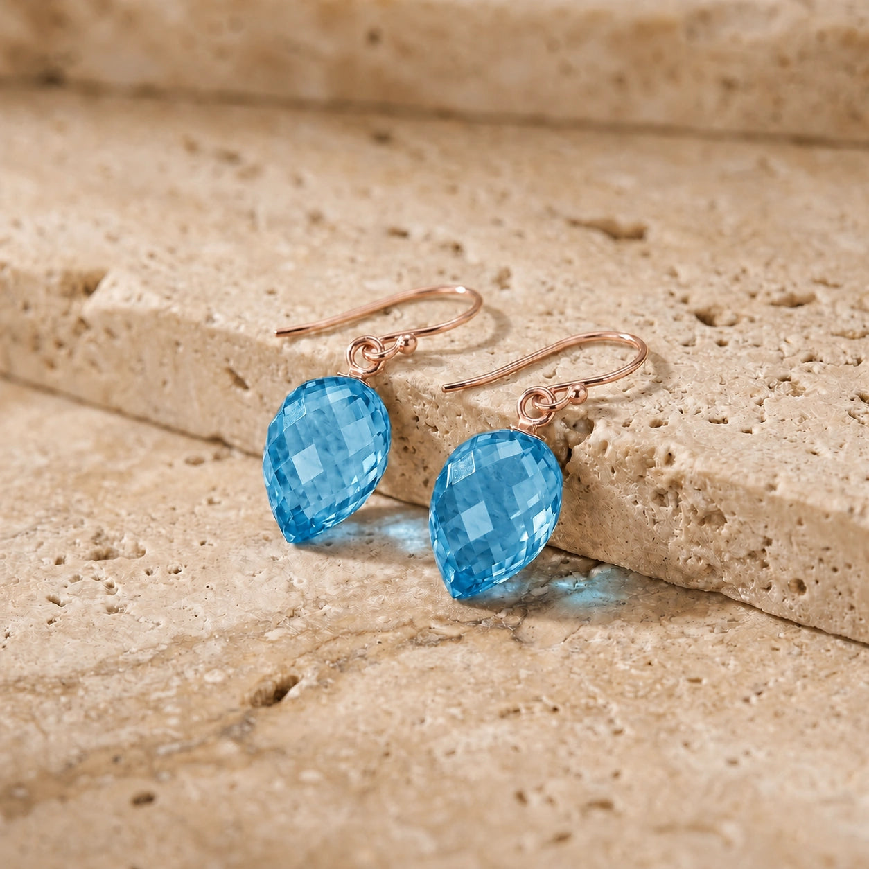 Rose Gold Earrings Blue Topaz 10K — Camilla