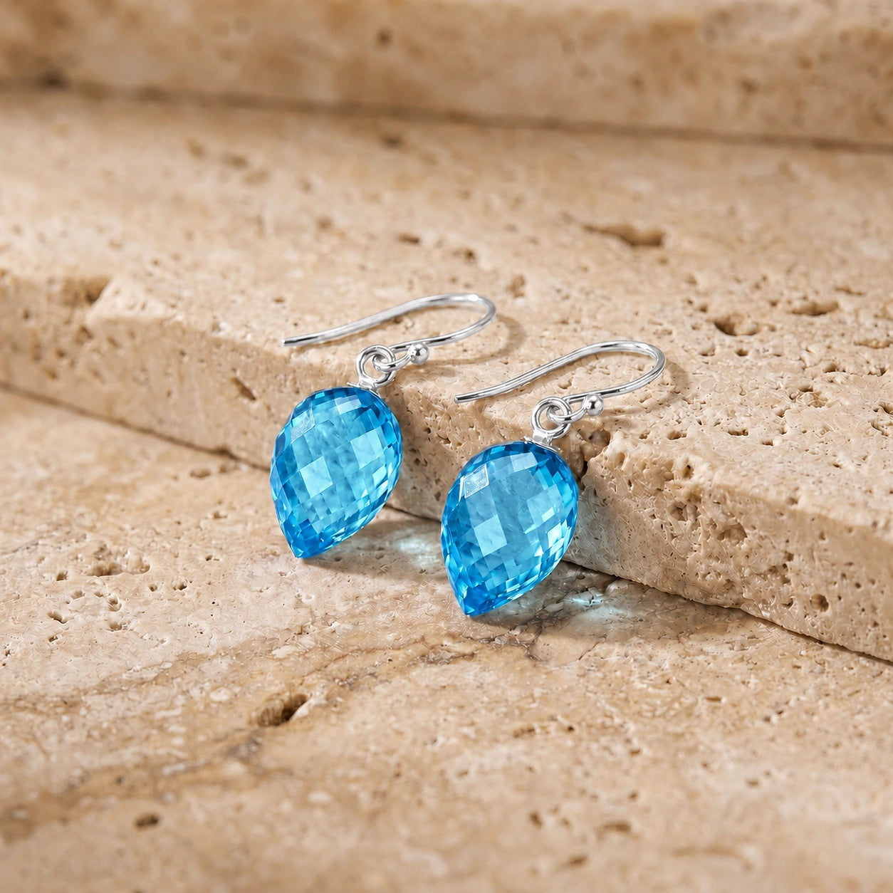 White Gold Earrings Blue Topaz 10K — Camilla