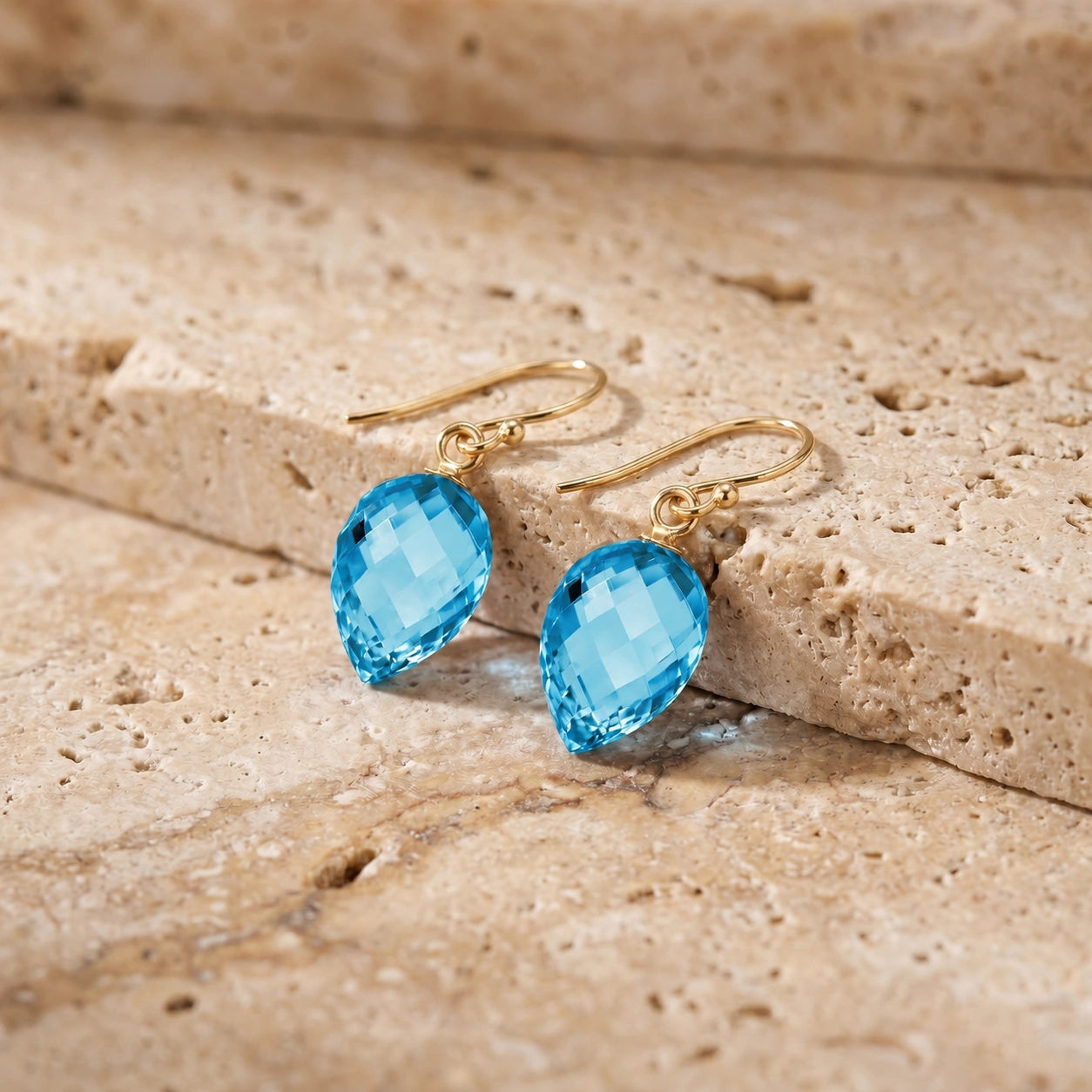 Yellow Gold Earrings Blue Topaz 10K — Camilla