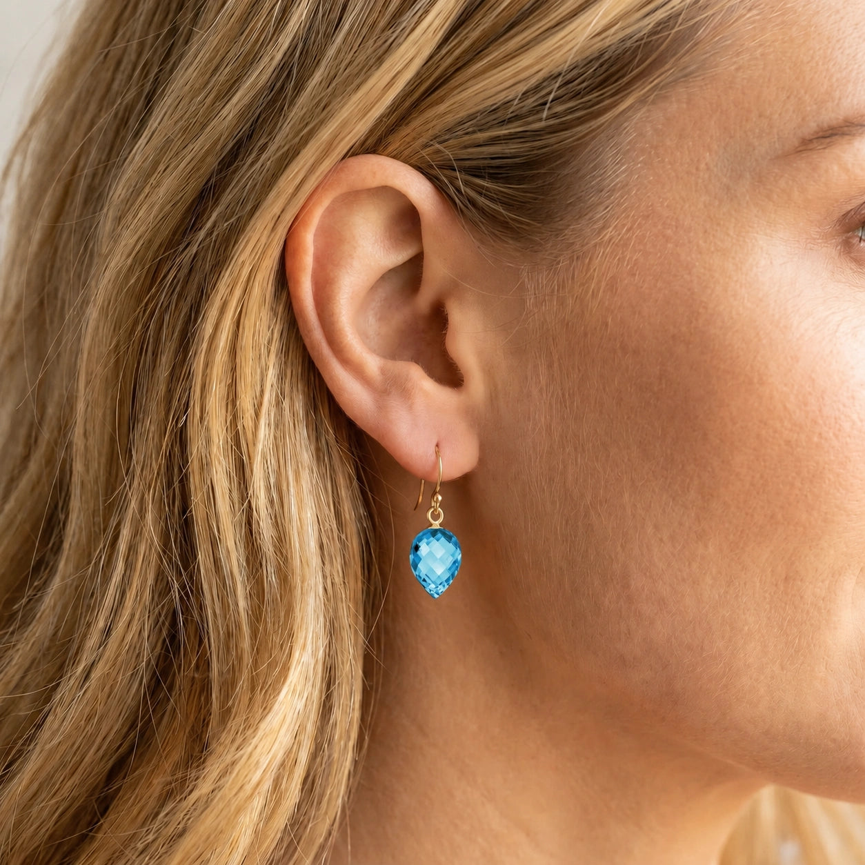 Yellow Gold Earrings Blue Topaz 10K — Camilla