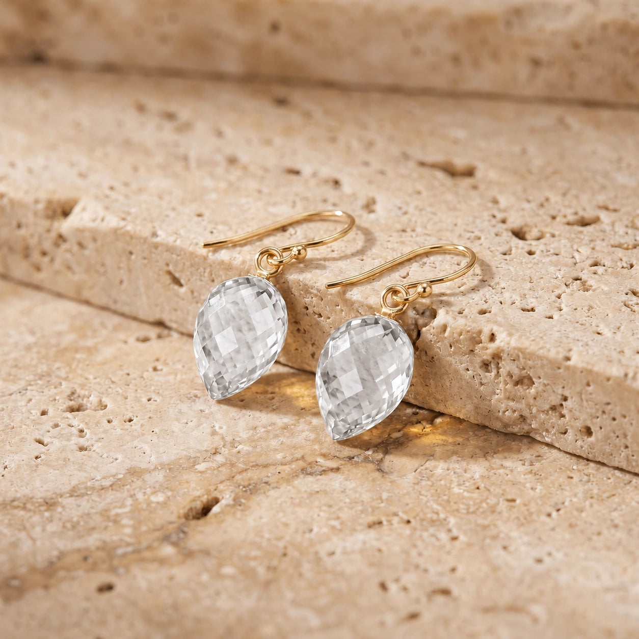 Yellow Gold Earrings White Topaz 10K — Camilla