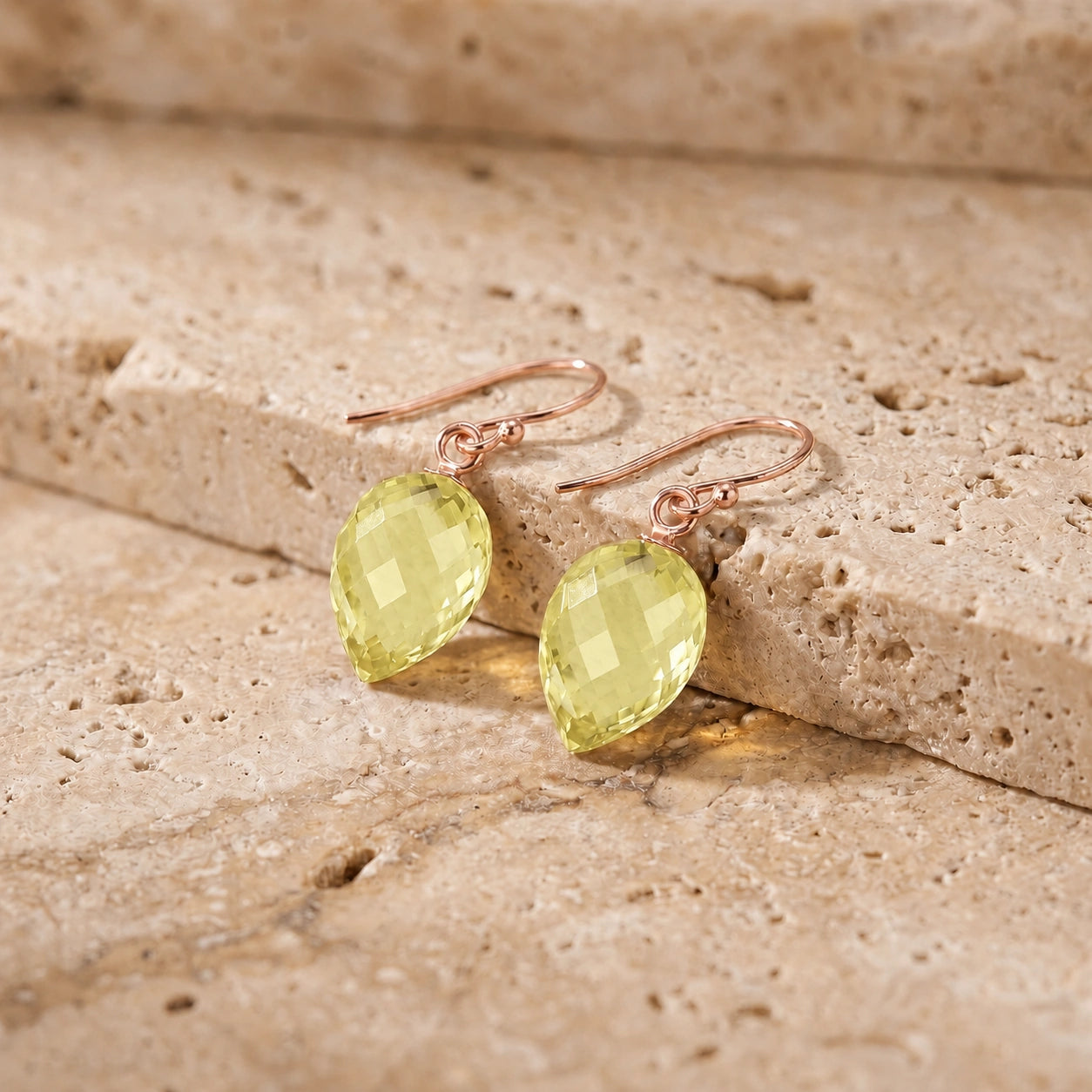 Rose Gold Earrings Lemon Quartz 10K — Camilla