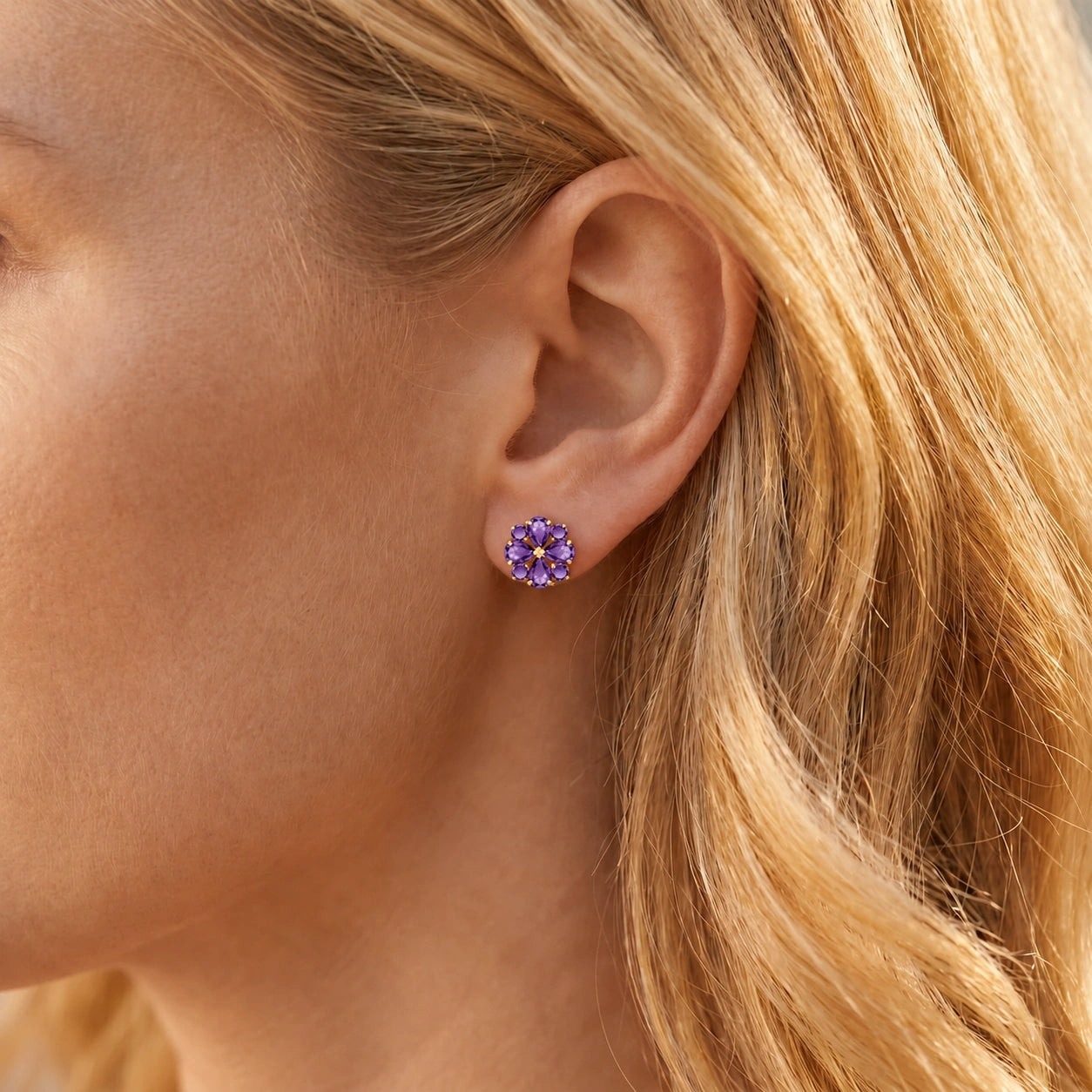 Yellow Gold Grace Earrings Blue Topaz 10K — Eliana