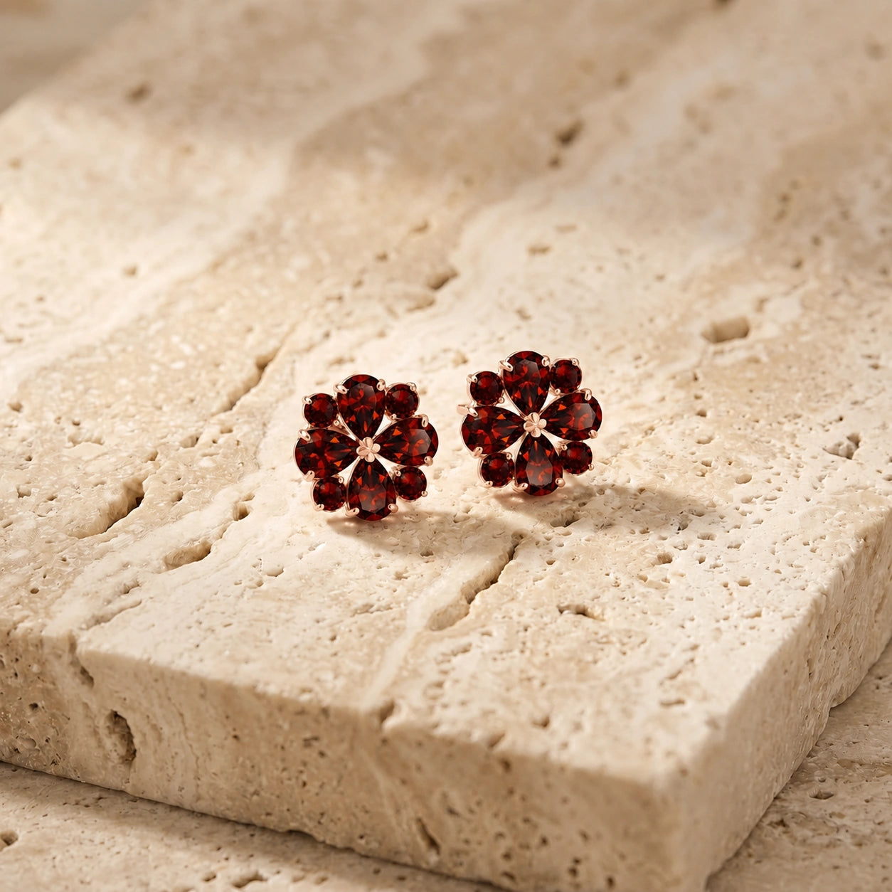 Rose Gold Grace Earrings Garnet 10K — Eliana