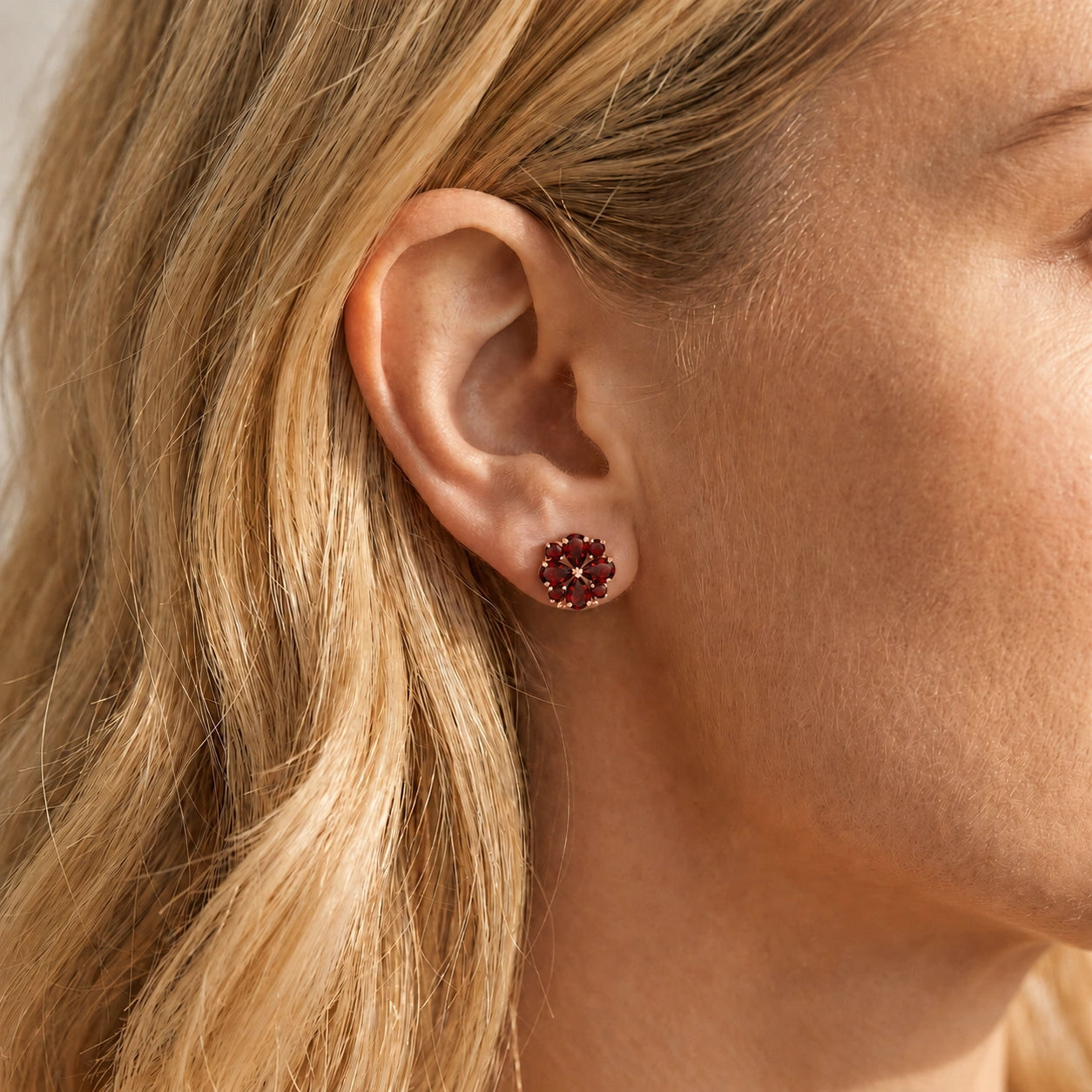 Rose Gold Grace Earrings Garnet 10K — Eliana