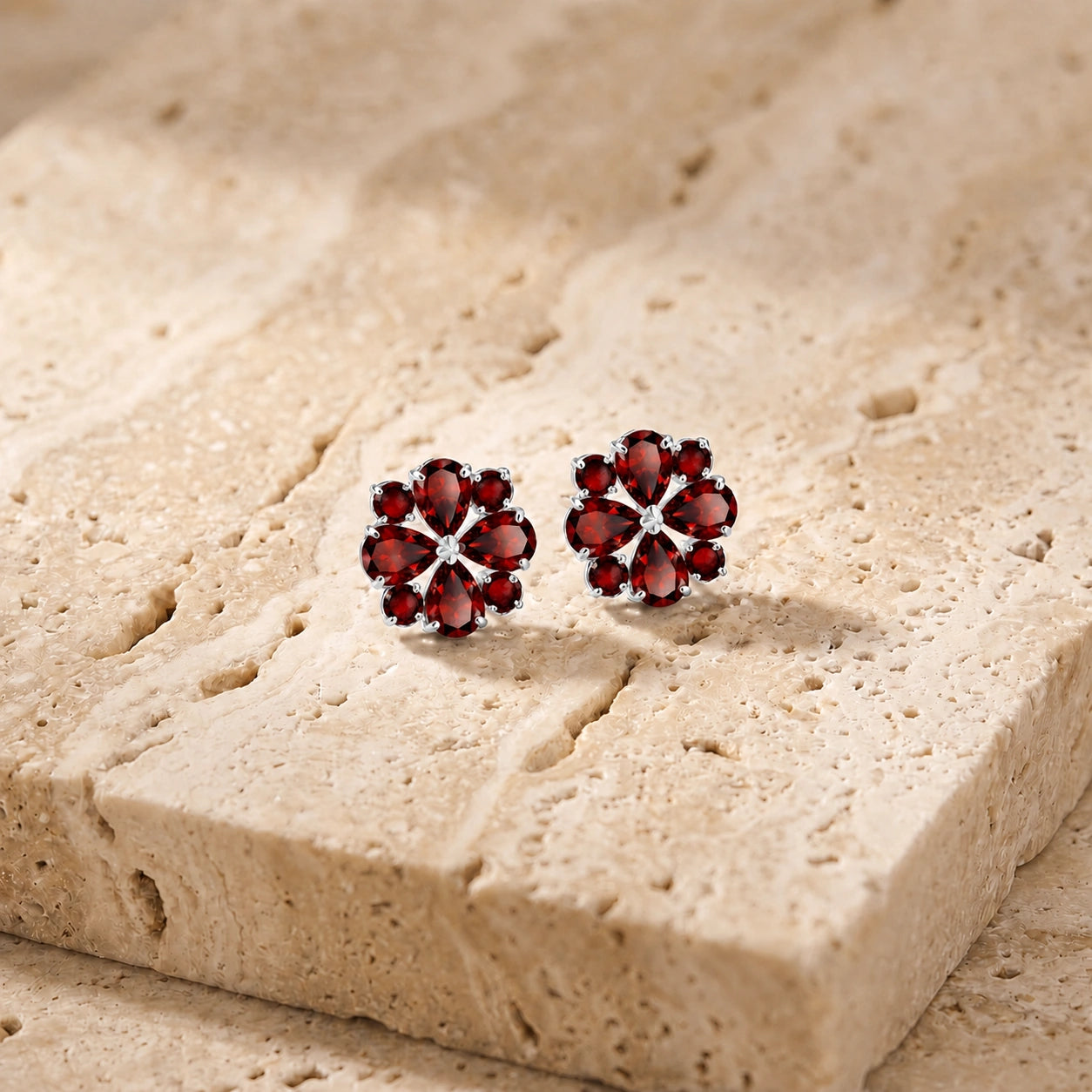 White Gold Grace Earrings Garnet 10K — Eliana