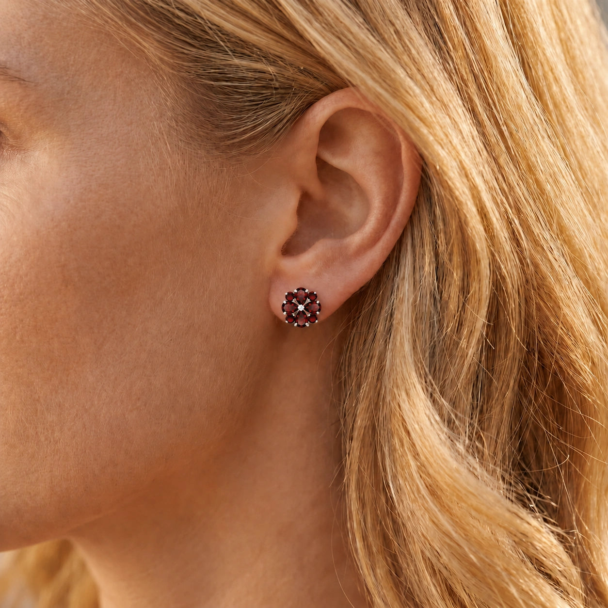 White Gold Grace Earrings Garnet 10K — Eliana