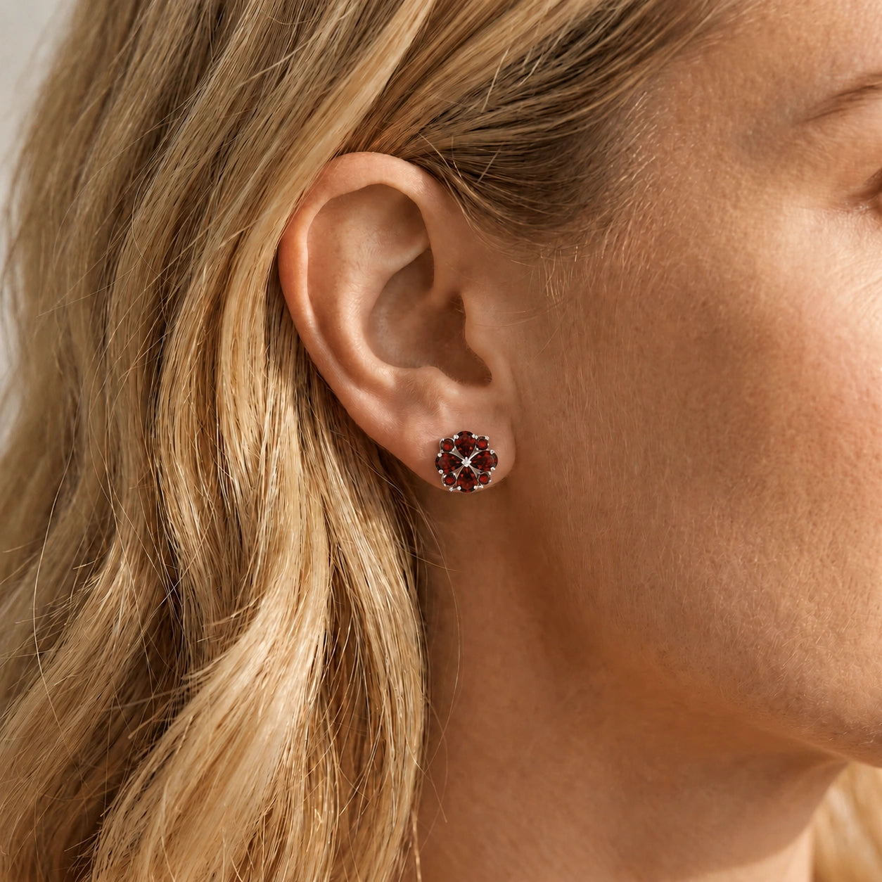 White Gold Grace Earrings Garnet 10K — Eliana