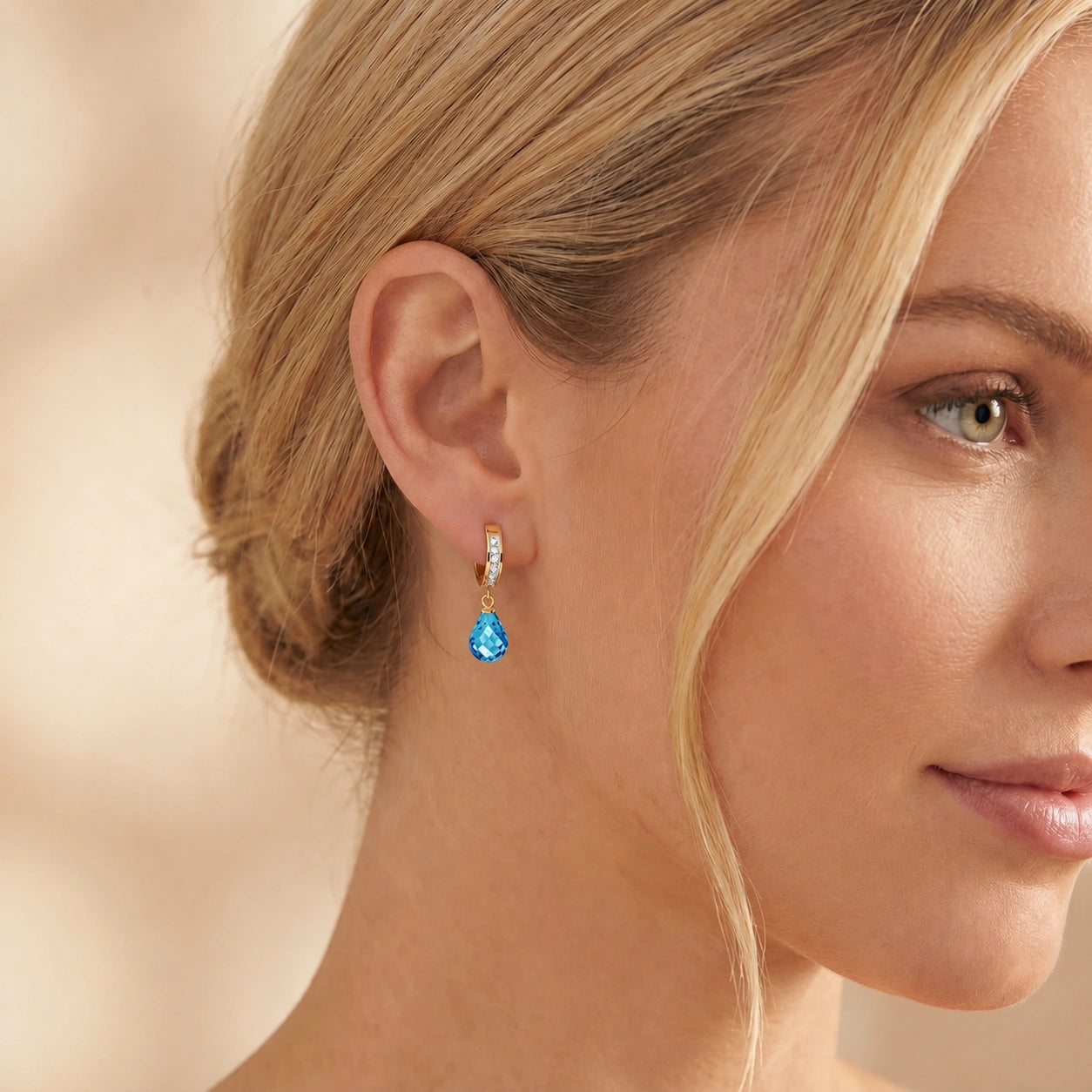 Yellow Gold Diamond & Blue Topaz — Mariaevangelina