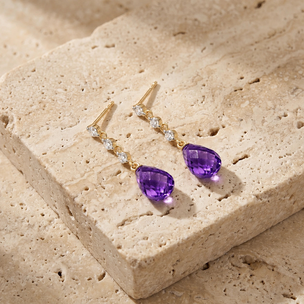 Yellow Gold Diamond & Amethyst — Mariafausta
