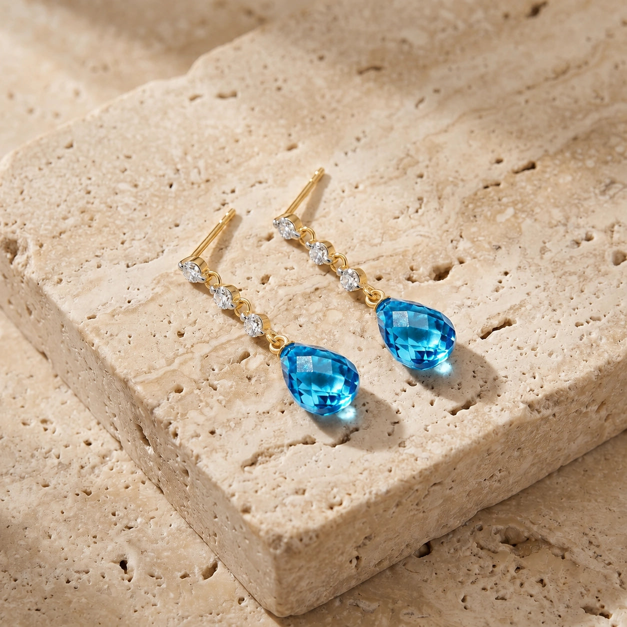Yellow Gold Diamond & Blue Topaz — Mariafausta