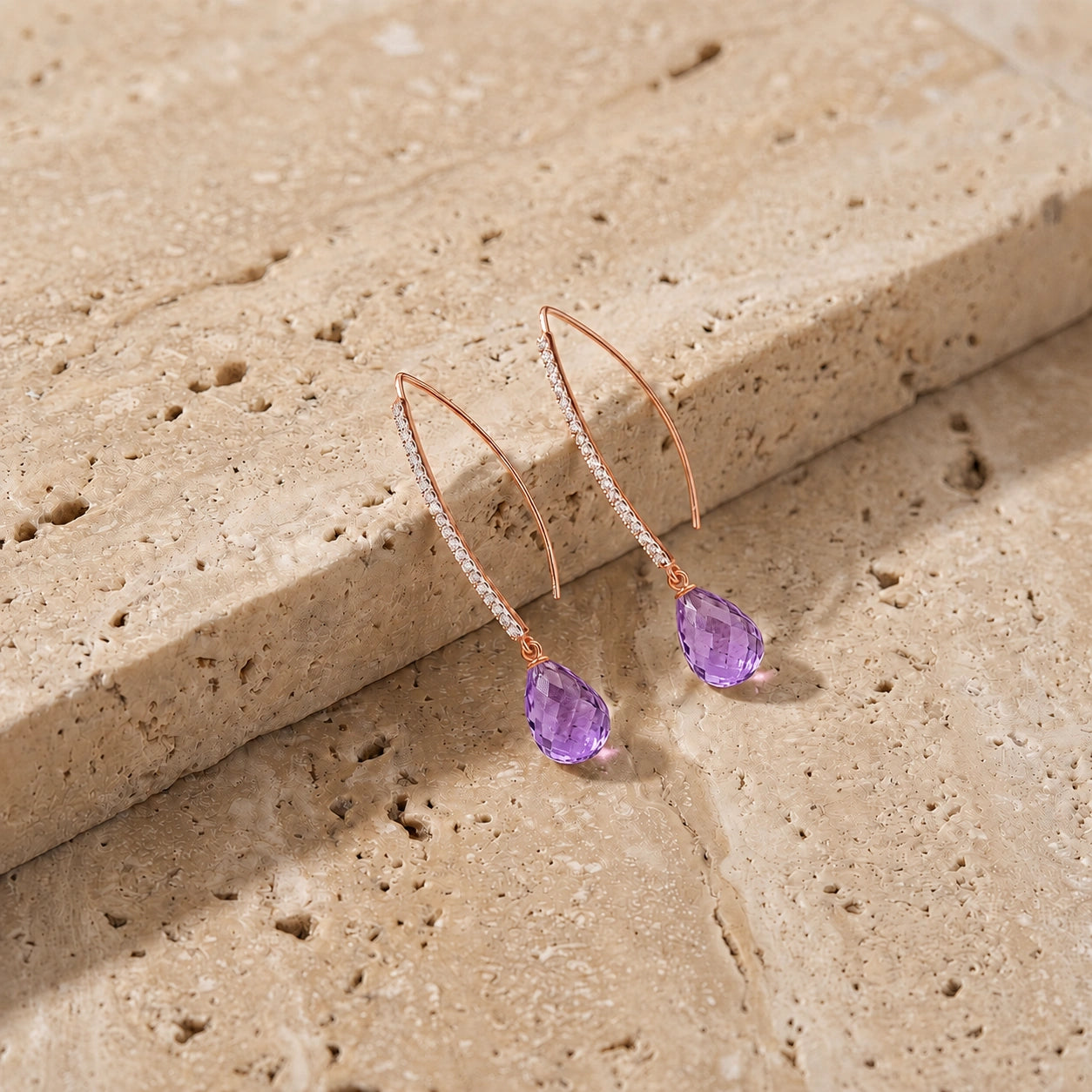 Rose Gold Her Earrings Amethyst 10K — Edvige