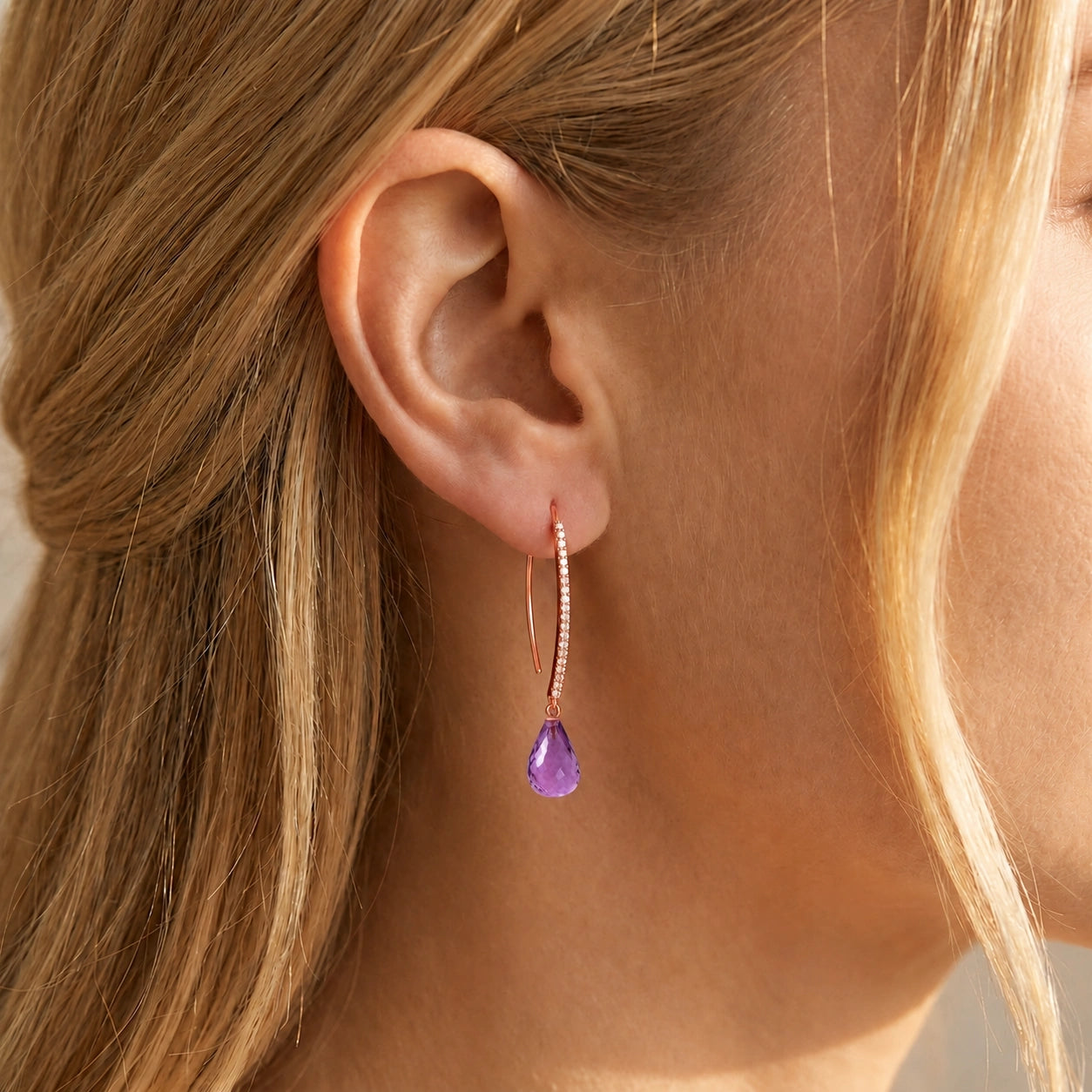 Rose Gold Her Earrings Amethyst 10K — Edvige