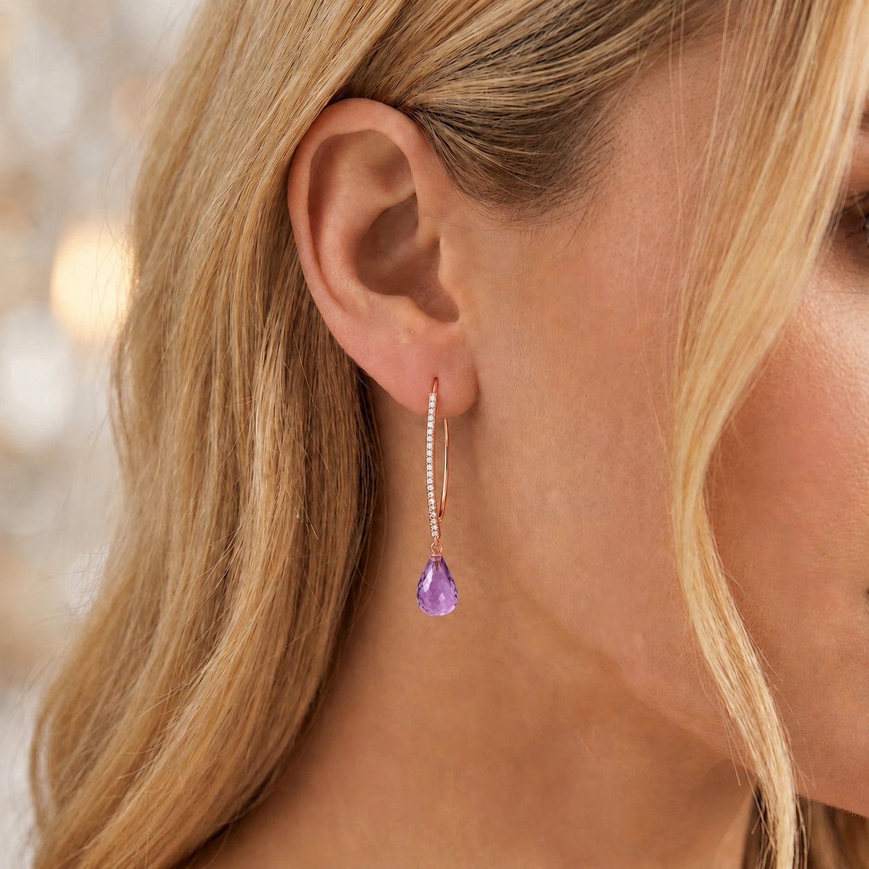 Rose Gold Her Earrings Amethyst 10K — Edvige