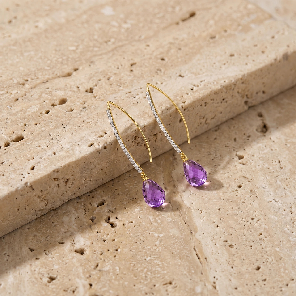 Yellow Gold Her Earrings Amethyst 10K — Edvige
