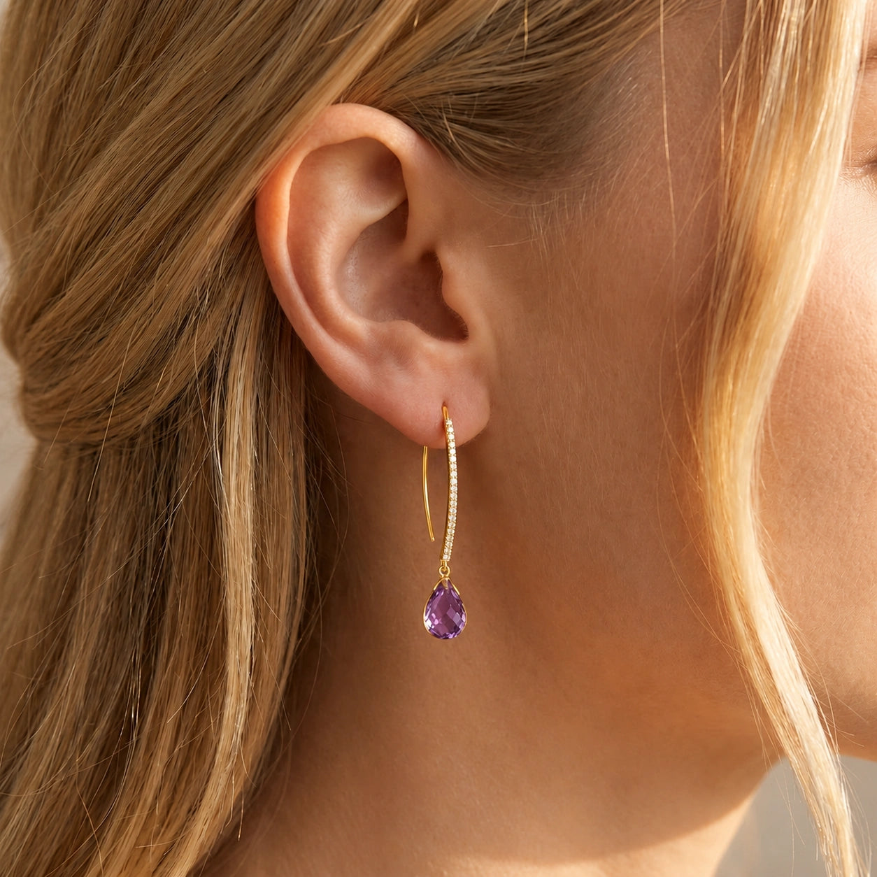 Yellow Gold Her Earrings Amethyst 10K — Edvige