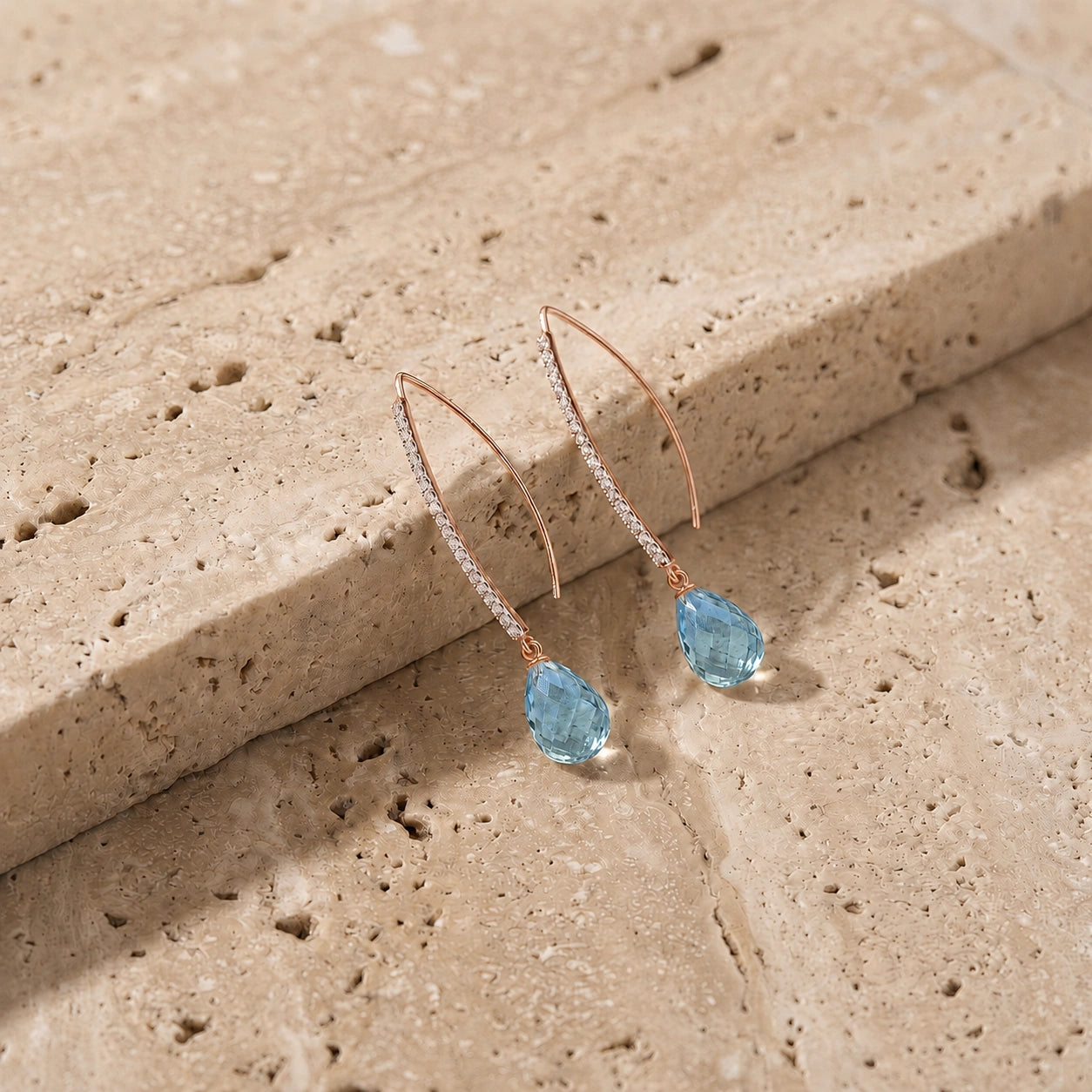 Rose Gold Her Earrings Blue Topaz 10K — Edvige