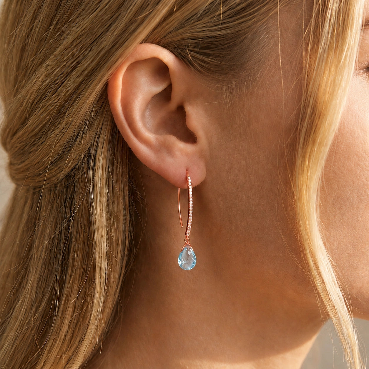 Rose Gold Her Earrings Blue Topaz 10K — Edvige
