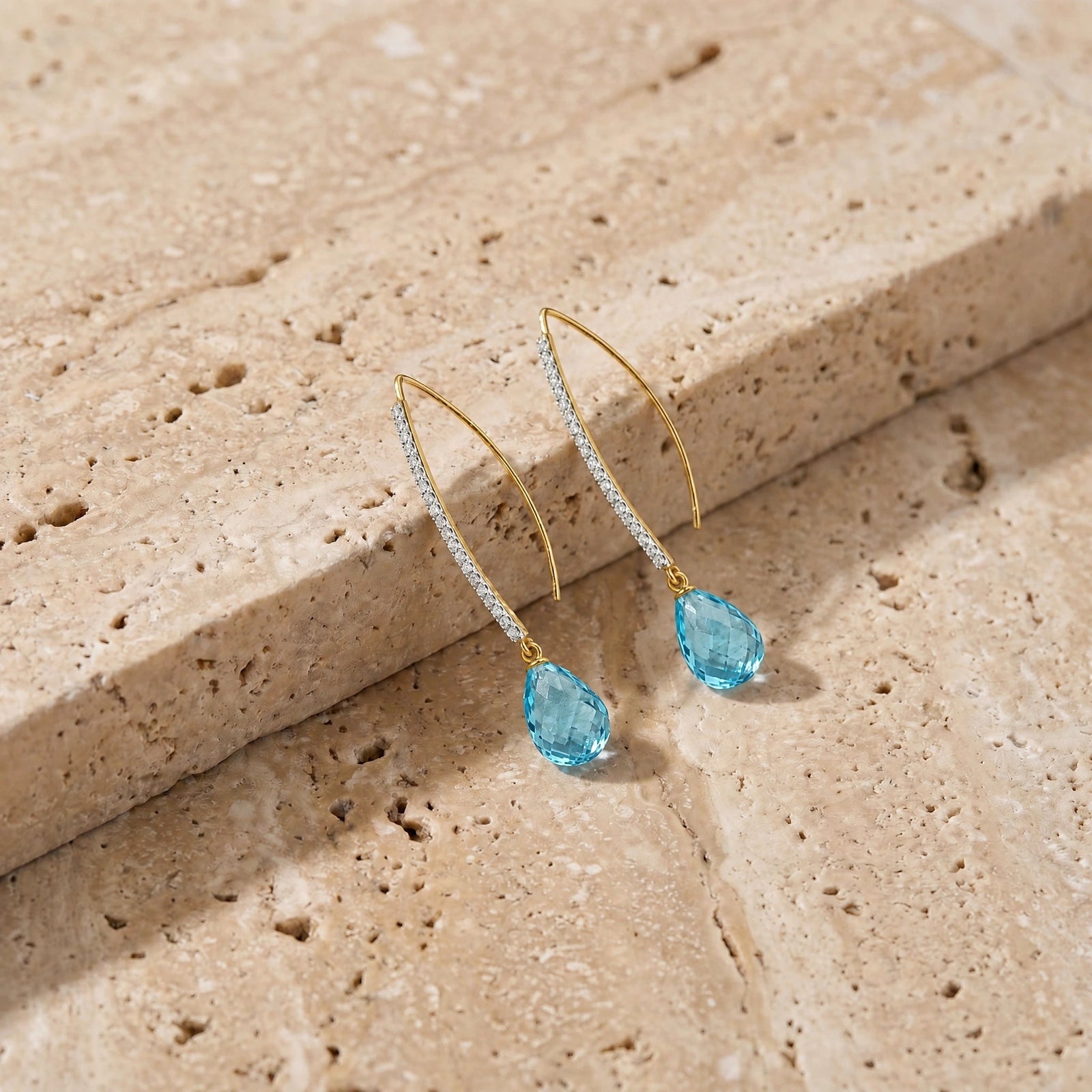 Yellow Gold Her Earrings Blue Topaz 10K — Edvige