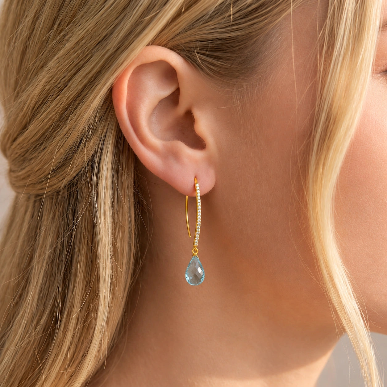 Yellow Gold Her Earrings Blue Topaz 10K — Edvige
