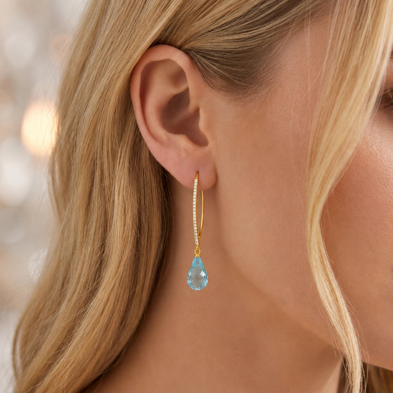 Yellow Gold Her Earrings Blue Topaz 10K — Edvige