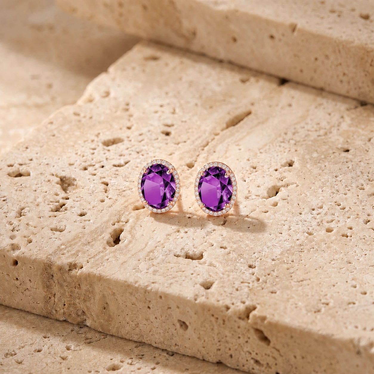 Rose Gold Earrings Amethyst 10K — Donatella