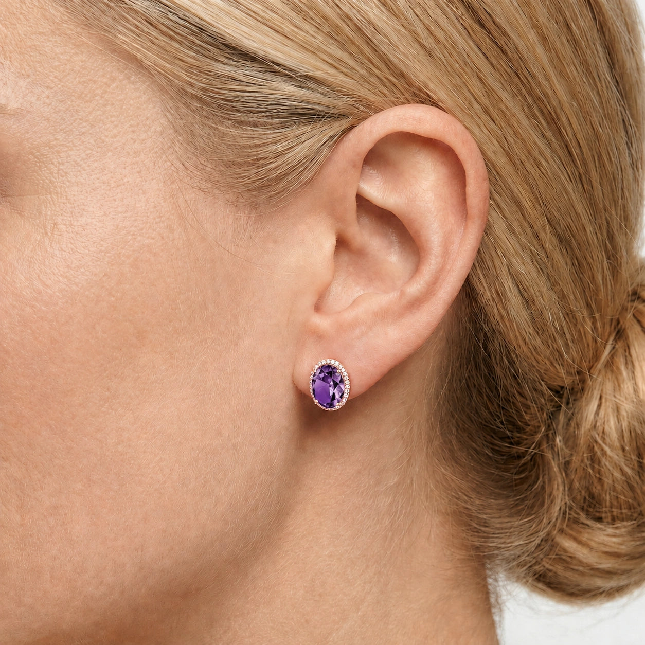 Rose Gold Earrings Amethyst 10K — Donatella