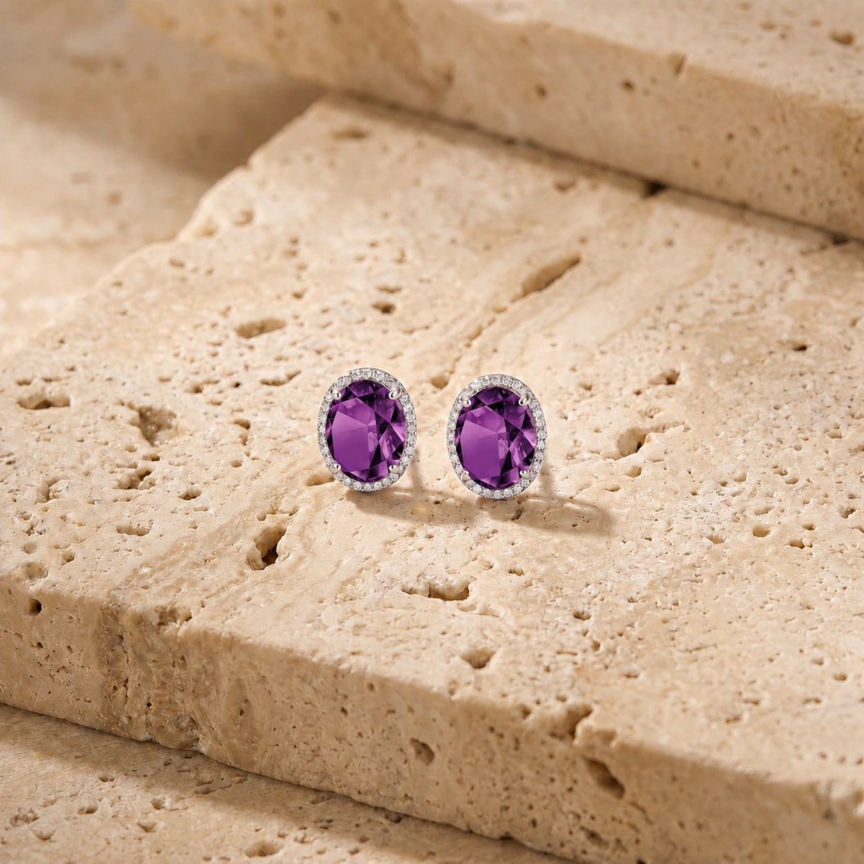 White Gold Earrings Amethyst 10K — Donatella